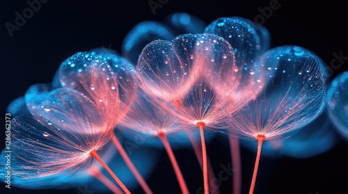 Glowing Dandelion Seeds Dew Drops Macro Photography