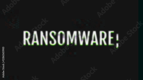 Ransomware text with glitch effect on computer screen