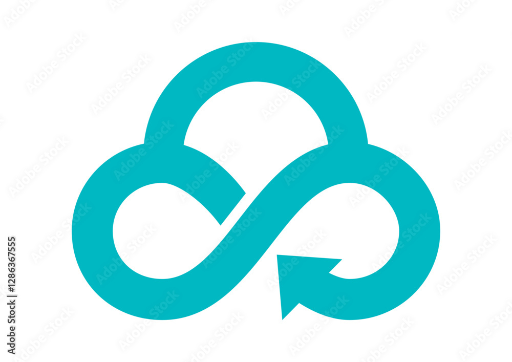 Blue Cloud Circular Economy symbol in White Sky Background Blue Cloud Circular Economy symbol in White Sky Background