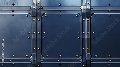 Metal textured 3D blue rectangle background. Modern geometric shape rough website banner.  AI generated