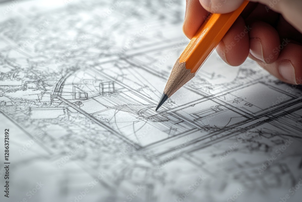 Detailed Color Picture of Architect Drawing Plan with Pencil Detailed Color Picture of Architect Drawing Plan with Pencil