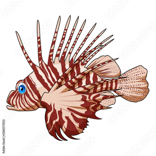 Vector illustration of Lionfish isolated on white background. Cartoon style.