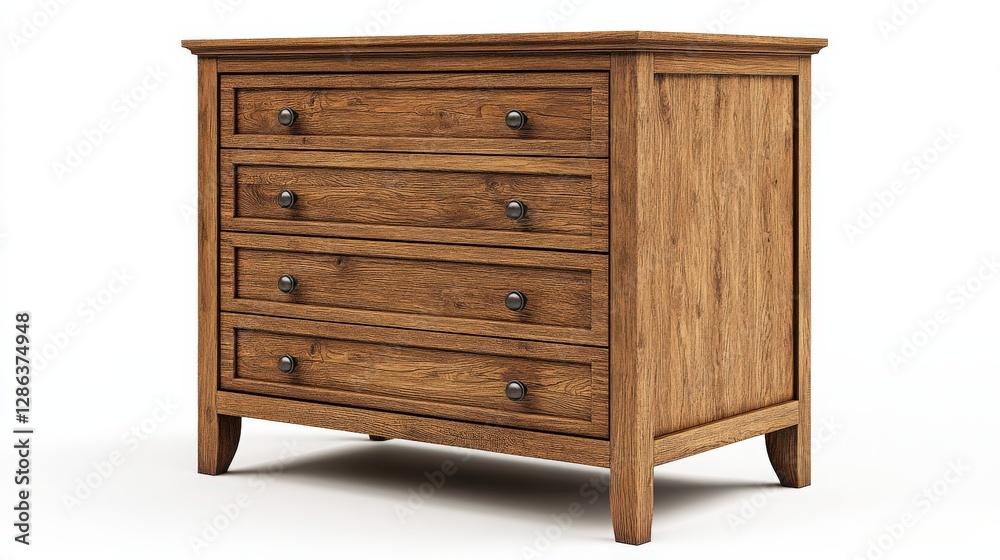 Rustic chest of drawers with four spacious drawers displayed on a white background Rustic chest of drawers with four spacious drawers displayed on a white background