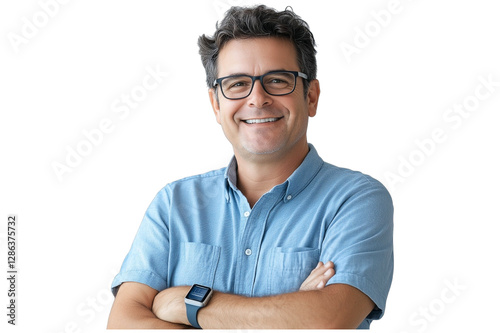 A handsome young Hispanic doctor smiles confidently in his blue uniform , no background, transparent background , PNG