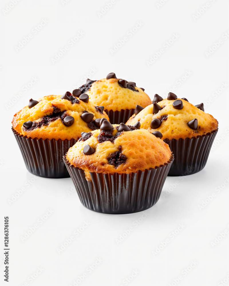 Delicious chocolate chip muffins baked fresh in a cozy kitchen for a delightful morning treat with family Delicious chocolate chip muffins baked fresh in a cozy kitchen for a delightful morning treat with family