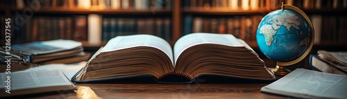 Stack of open books with visible text