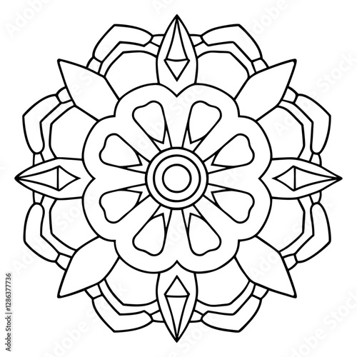 Floral Mandala: A detailed, symmetrical floral mandala, showcasing a complex geometric pattern that evokes a sense of peace and contemplation. Generative AI.