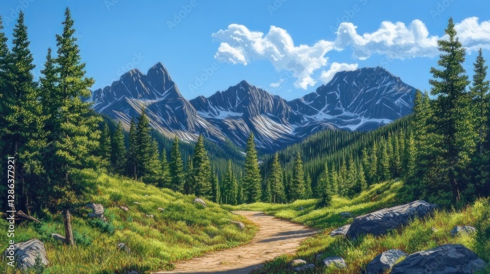 Naklejka premium Mountain Trail Path Sunlight