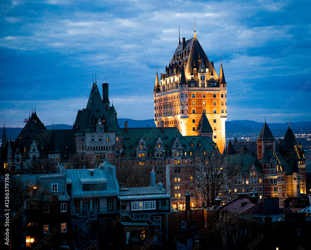 Fototapeta premium Château Frontenac from Cape Diamond at Golden Hour, Quebec City, Quebec, Canada