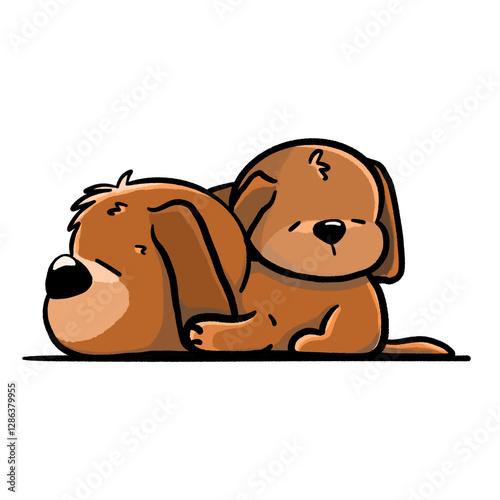 Photography Two dogs sleep overlapping cartoon illustration, brown puppies taking nap drawin