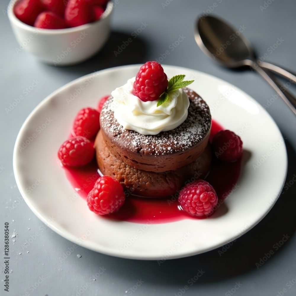 Chocolate Souffl? with Fresh Raspberries and Whipped Cream, dessert, raspberries, whipped cream Chocolate Souffl? with Fresh Raspberries and Whipped Cream, dessert, raspberries, whipped cream
