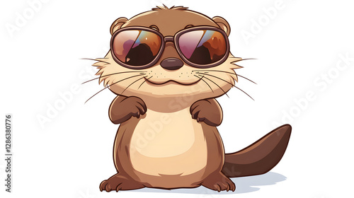 Adorable Otter Wearing Sunglasses - Cartoon Animal Illustration