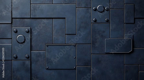 Metal textured 3D blue rectangle background. Modern geometric shape rough website banner.  AI generated