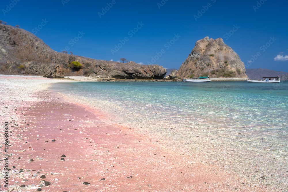 Come and explore this stunning Pink Beach, featuring silky pink sand and breathtaking turquoise waters, perfect for both relaxation and various adventurous activities, Padar Island, Komodo, Indonesia