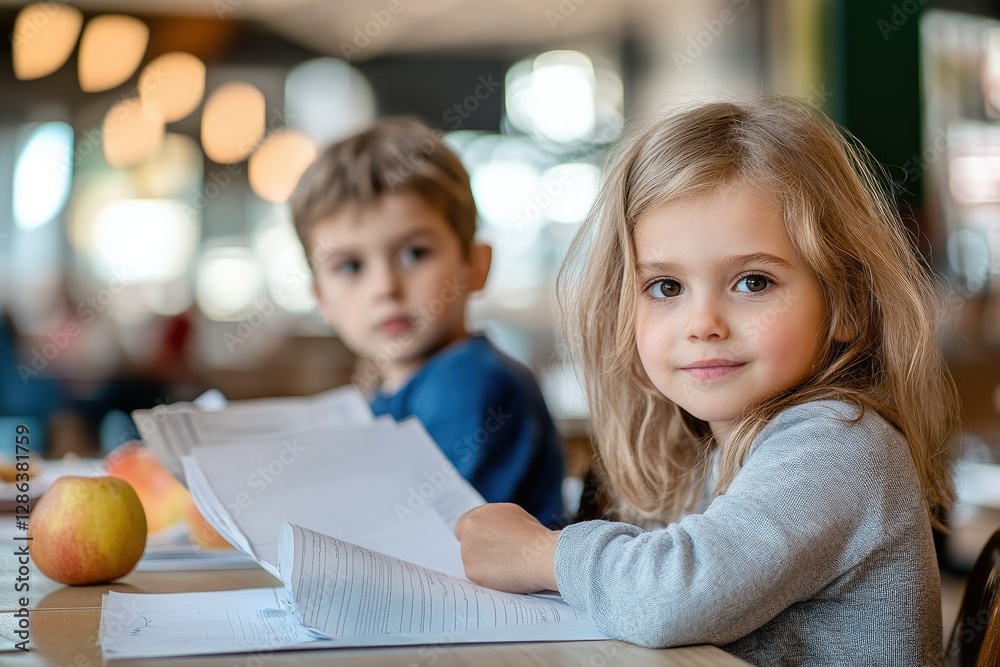 Ultra Quality Picture of Children with Papers in Cafeteria Ultra Quality Picture of Children with Papers in Cafeteria