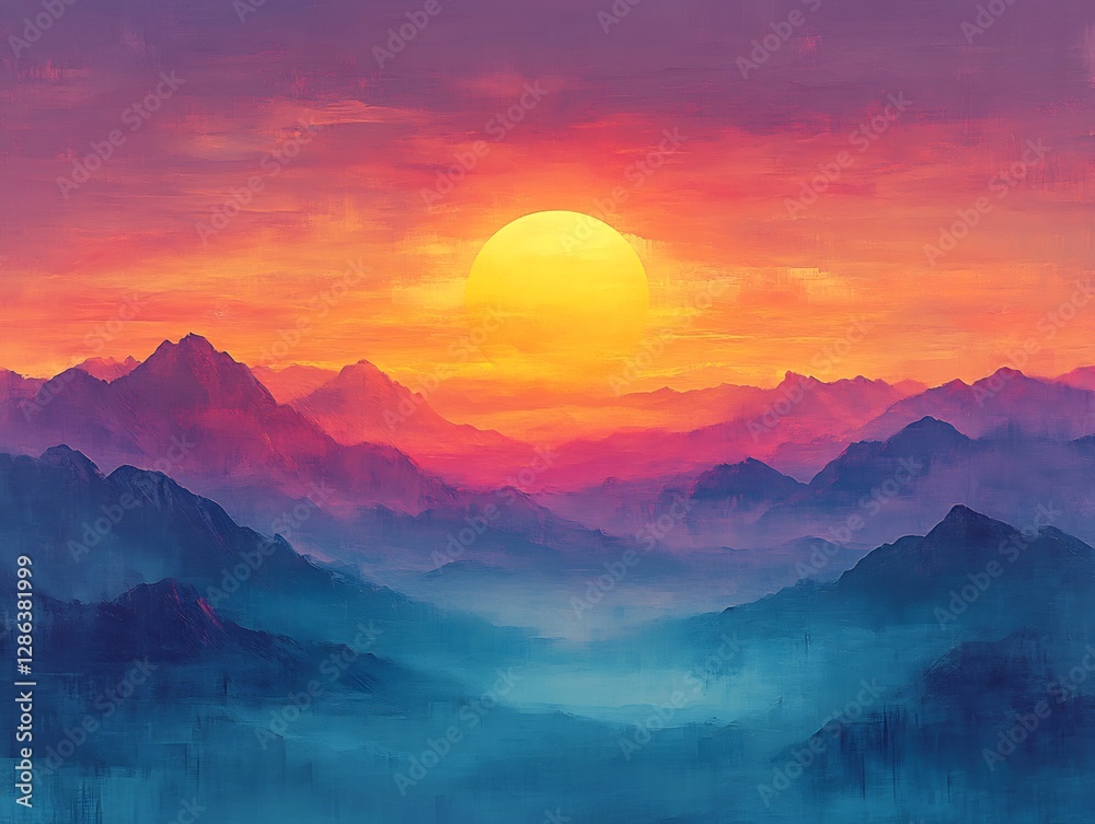 Fototapeta premium Vibrant sunset paints majestic mountains in warm hues. AI Generated
