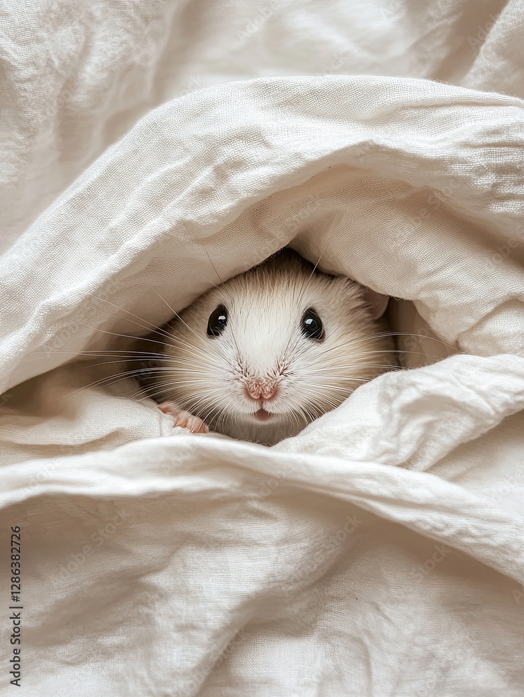 Cozy Hamster: A charming hamster peeks out from a soft blanket, exuding warmth and comfort. A captivating snapshot of adorable animal behavior. Cozy Hamster: A charming hamster peeks out from a soft blanket, exuding warmth and comfort. A captivating snapshot of adorable animal behavior.