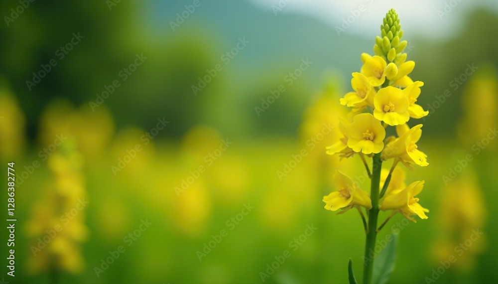 Bright yellow flowers in clusters on a slender stem, Toadflax flower, Garden flower Bright yellow flowers in clusters on a slender stem, Toadflax flower, Garden flower