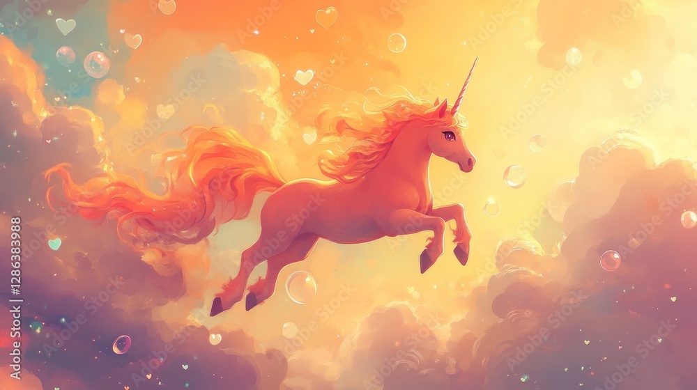 Majestic Unicorn Galloping Through Dreamy Clouds with Hearts and Bubbles Majestic Unicorn Galloping Through Dreamy Clouds with Hearts and Bubbles