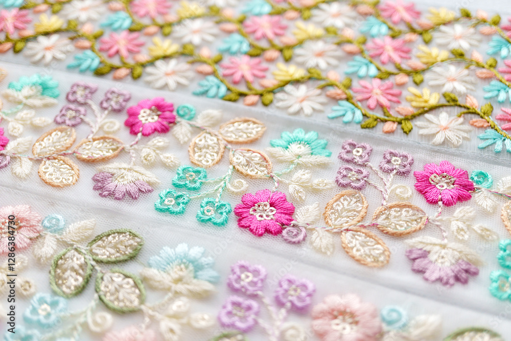 Fototapeta premium パステルカラーのインド刺繍リボンの背景