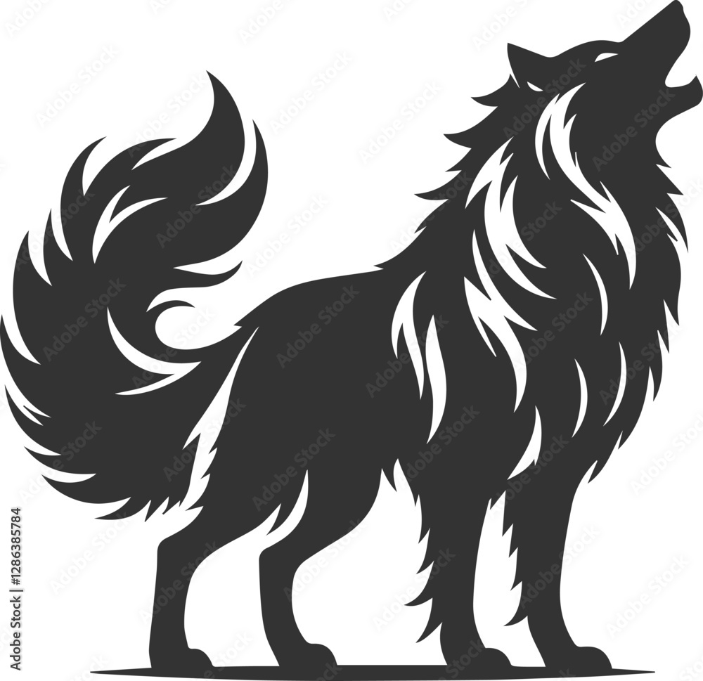 Obraz premium A muscular wolf howling with fur standing on edge animal vector silhouette