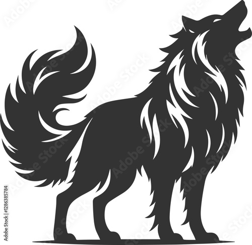 A muscular wolf howling with fur standing on edge animal vector silhouette