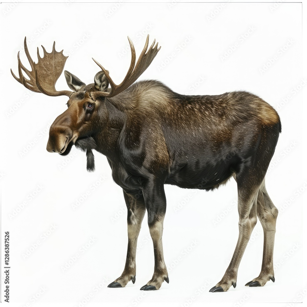 High Quality Visual of a Photo Moose, Isolated on a White Background High Quality Visual of a Photo Moose, Isolated on a White Background
