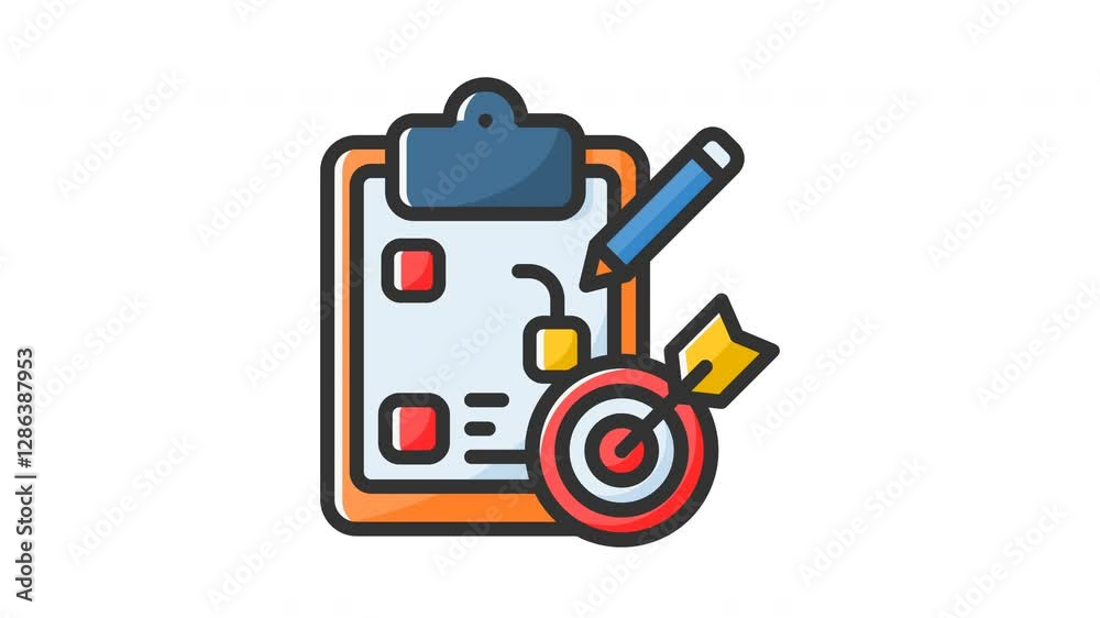 Animated marketing report with clipboard and target sign. Suitable for finance, marketing, strategy, website, business, advertising, analysis, seo, promotion, campaign, advertisement, networking Animated marketing report with clipboard and target sign. Suitable for finance, marketing, strategy, website, business, advertising, analysis, seo, promotion, campaign, advertisement, networking