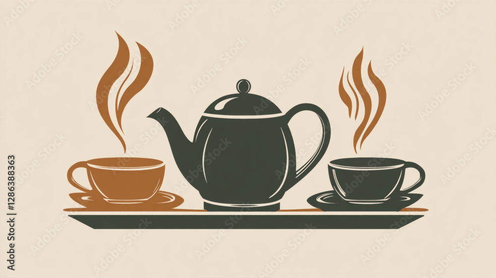 Obraz premium cute teapot with cups on light background