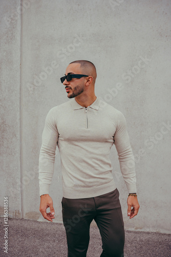 Obraz na płótnie Chico joven tatuado posando con ropa actual en la calle w salonie