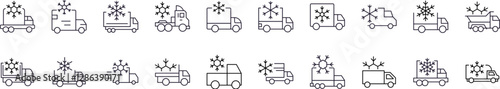 Delivery Truck with Snow Line Icon Bundle. Outline Signs for Graphic and Web Design, Apps, Adverts, Various Cards