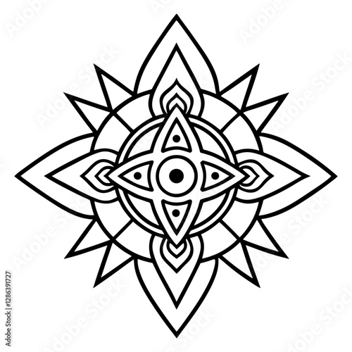 Geometric Mandala: A meticulously crafted geometric mandala design, showcasing intricate patterns and symmetry, embodying spiritual harmony and artistic expression. Generative AI.