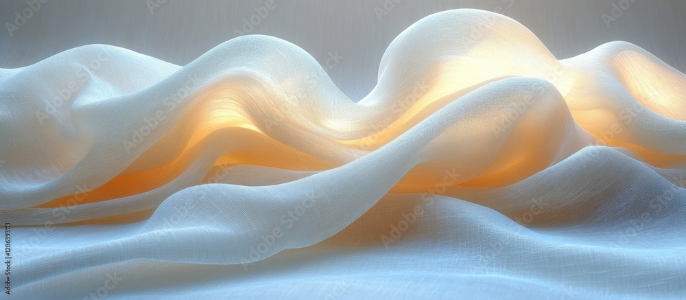 Fototapeta premium Draped white fabric with warm light.