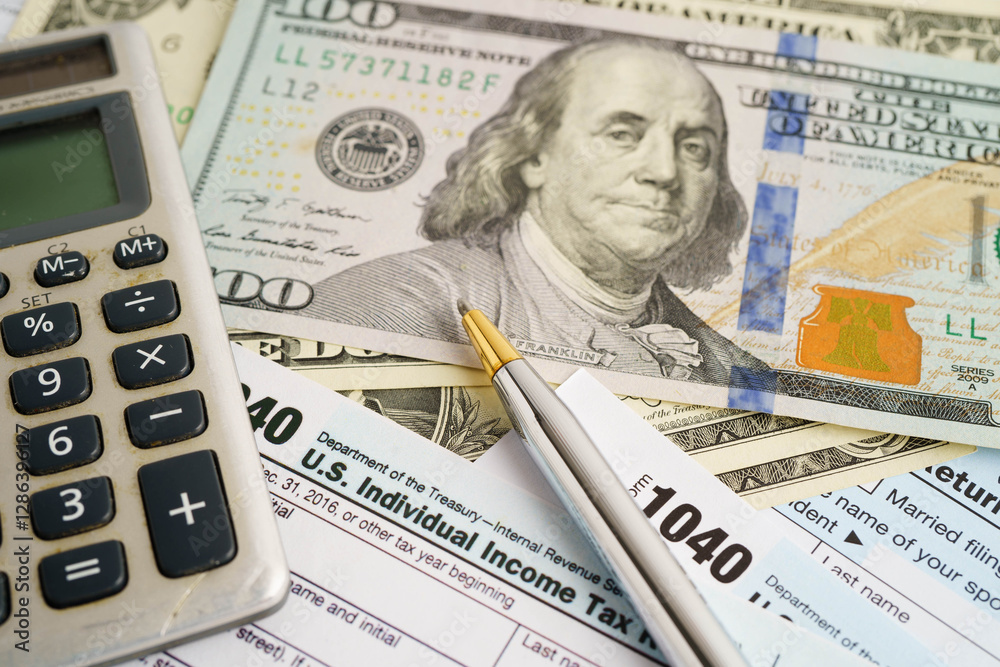Fototapeta premium Tax form 1040 U.S. Individual Income Tax Return, business finance concept.