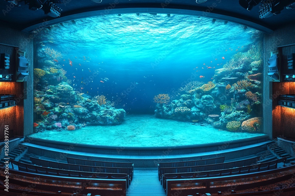 Fototapeta premium Dramatic theater stage with giant ocean waves crashing in a surreal artistic display