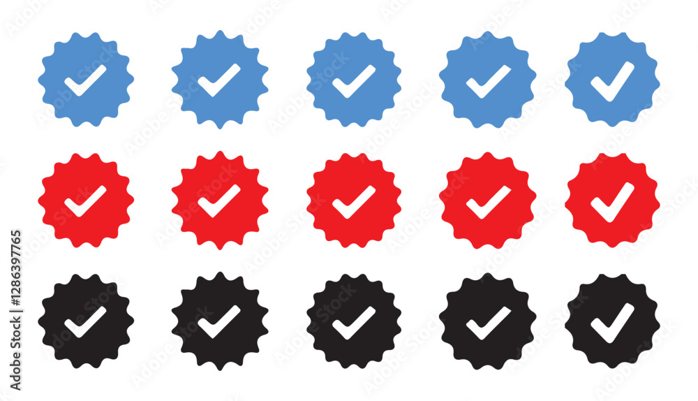 verification check mark. approved icon. Social media and Profile Verified badge icon. Red, Blue, Green, Black, verification check mark. approved icon. Vector illustration eps 10 verification check mark. approved icon. Social media and Profile Verified badge icon. Red, Blue, Green, Black, verification check mark. approved icon. Vector illustration eps 10