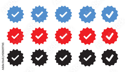 verification check mark. approved icon. Social media and Profile Verified badge icon. Red, Blue, Green, Black, verification check mark. approved icon. Vector illustration eps 10 