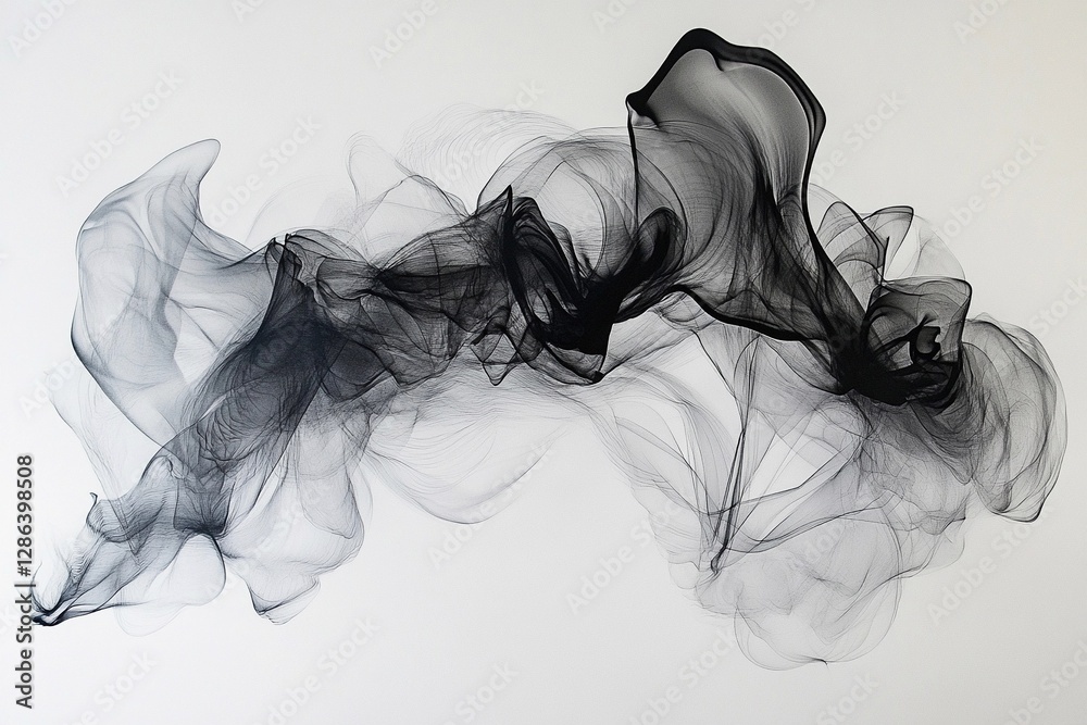 Fototapeta premium Elegant black smoke swirls create dynamic abstract patterns on a white background