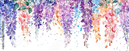 Vibrant watercolor wisteria illustrations for wedding or greeting designs.