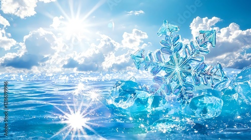 Design Winter Snowflake Background with Ice and Sky - Holiday Season