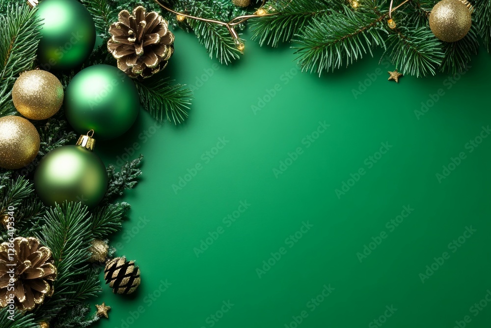 Christmas wreath with ornaments on teal background. AI image Christmas wreath with ornaments on teal background. AI image