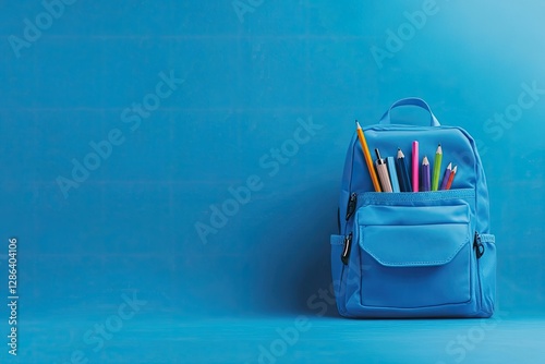 Ultra Quality Picture of Blue Backpack with School Supplies