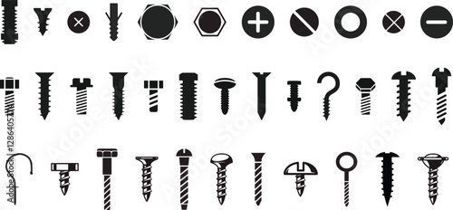 Self-tapping screw icon vector set. Screw illustration sign collection