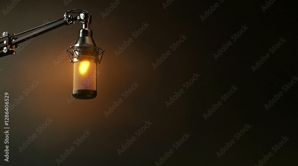 Illuminated microphone on a dark background. Illuminated microphone on a dark background.