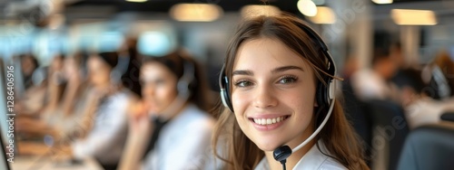 Woman wearing a headset is smiling at the camera