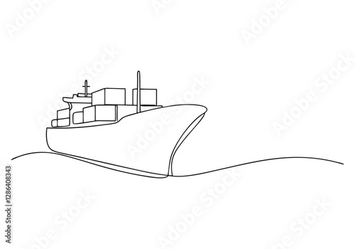 Continuous One Line Cargo Ship | Minimalist Maritime Transport Vector Illustration