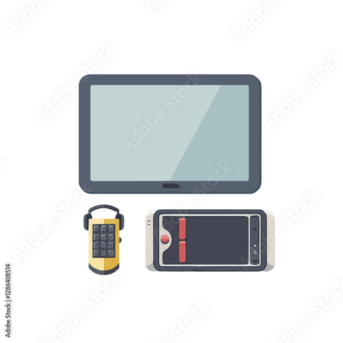 gadget, device, technology, background, modern, digital, vector, 3d, illustration, phone, electronic, mobile, headphones, wireless, equipment, headphone, headset, computer, design, object, hardware, s