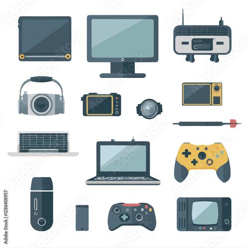 gadget, device, technology, background, modern, digital, vector, 3d, illustration, phone, electronic, mobile, headphones, wireless, equipment, headphone, headset, computer, design, object, hardware, s