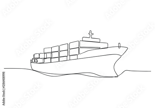 Continuous One Line Cargo Ship | Minimalist Maritime Transport Vector Illustration