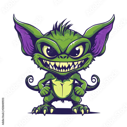 Cute Evil Monster Cartoon Character Design  Green Goblin  Fantasy Creature Illustration